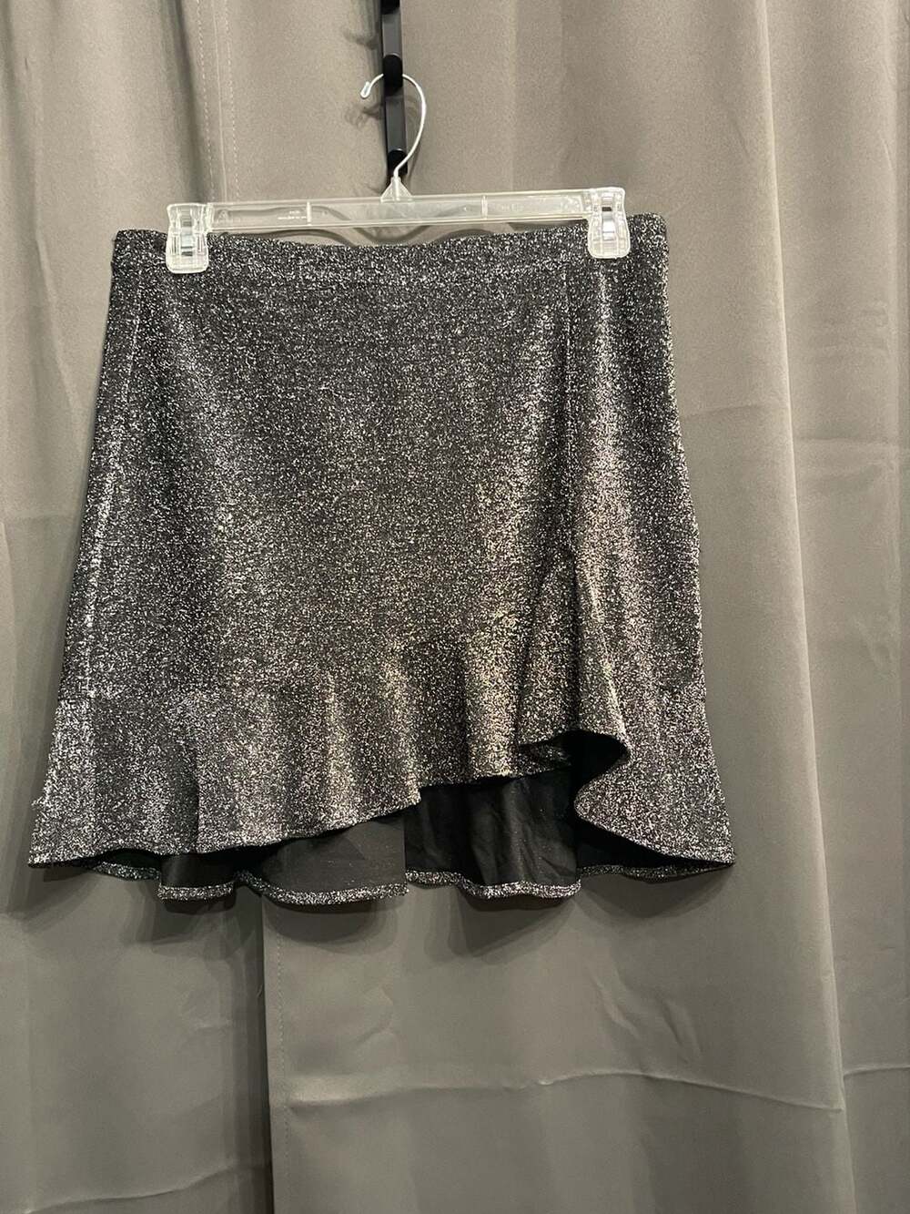 MICHAEL Michael Kors Lurex Flippy Skirt Glittery Ruffle Hem Silver Black Size L